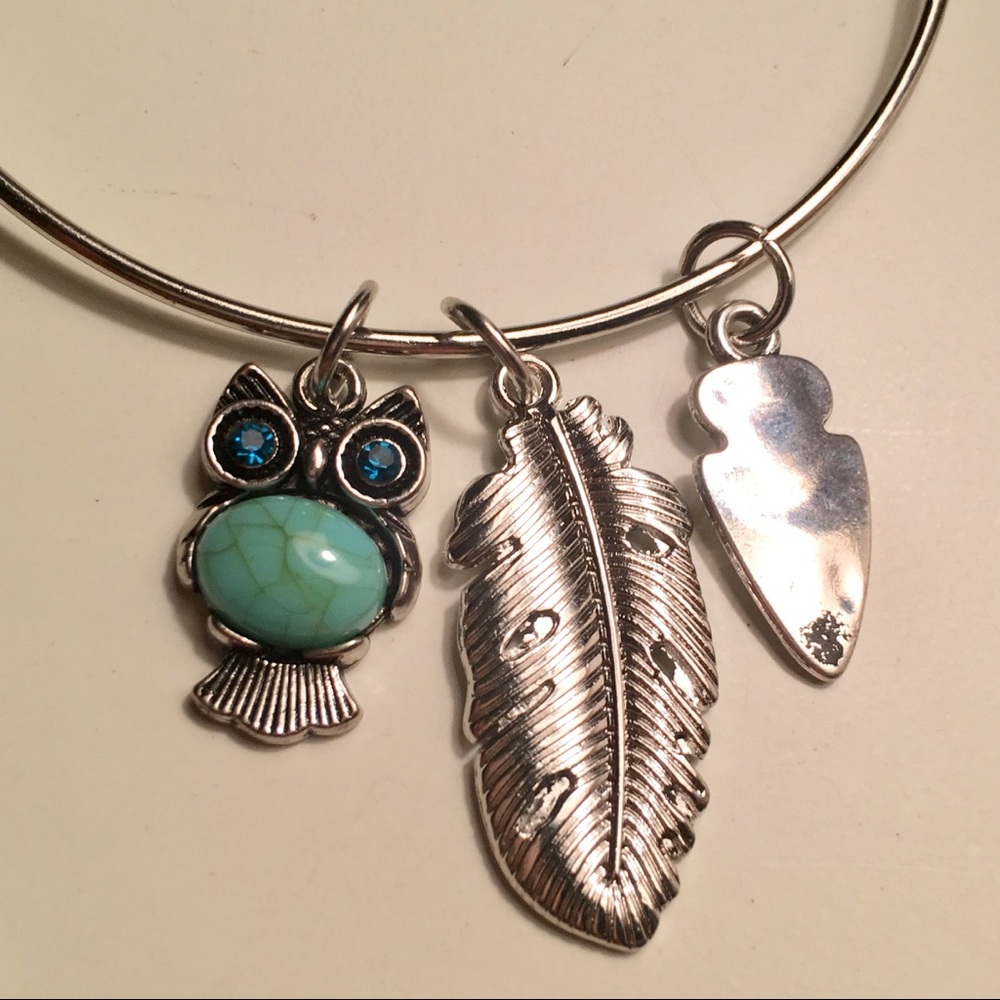 5/25 Owl Feather Charm Bangle